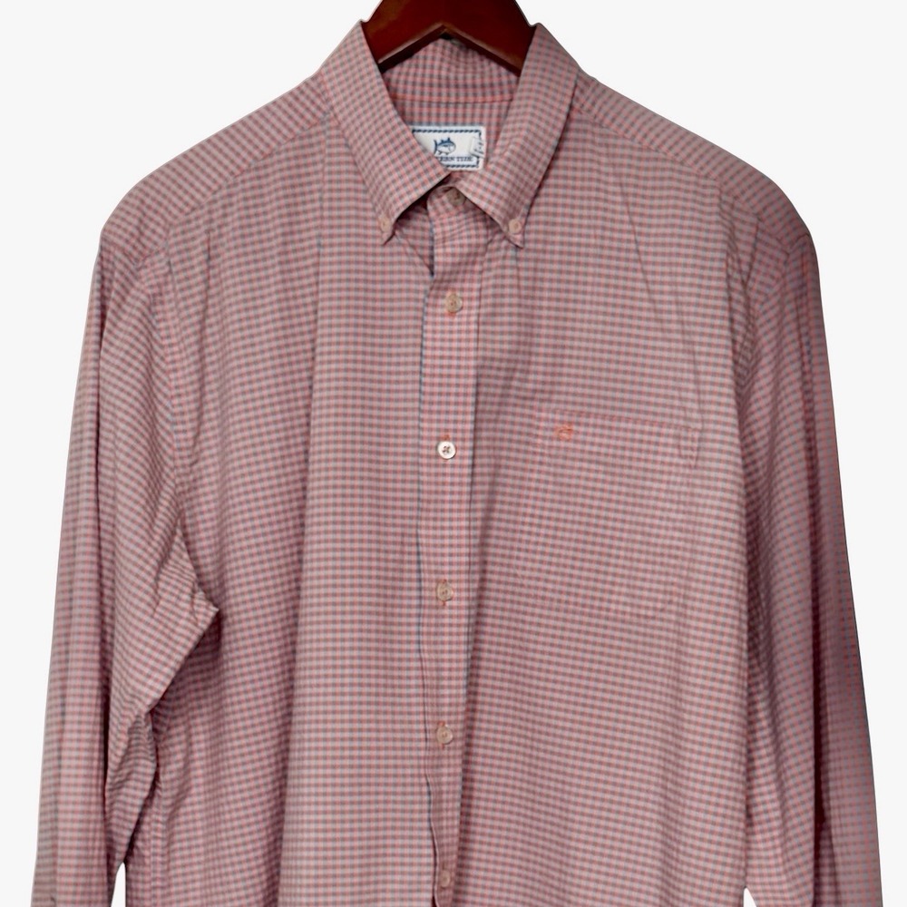 Southern Tide Mens L Pink Blue Gingham Button Down‎ Shirt Classic Fit